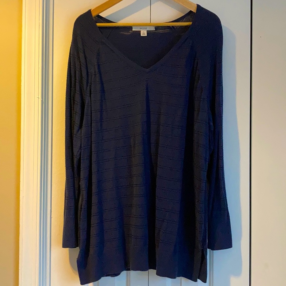 Plus Size Sejour V Neck Navy Blouse!